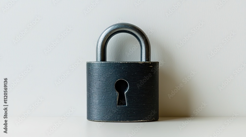 Fototapeta premium A close-up image of a black padlock with a keyhole, symbolizing security, protection, and confidentiality against a neutral background.