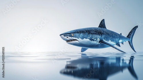 Wallpaper Mural ferocious shark, side profile attack stance, dynamic shot, 3D rendering, isolated on white background Torontodigital.ca