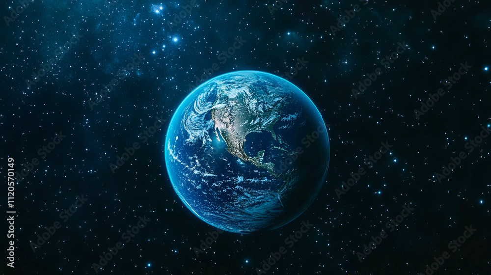 Earth in space: blue planet with stars in the galaxy's vast expanse Earth in space: blue planet with stars in the galaxy's vast expanse