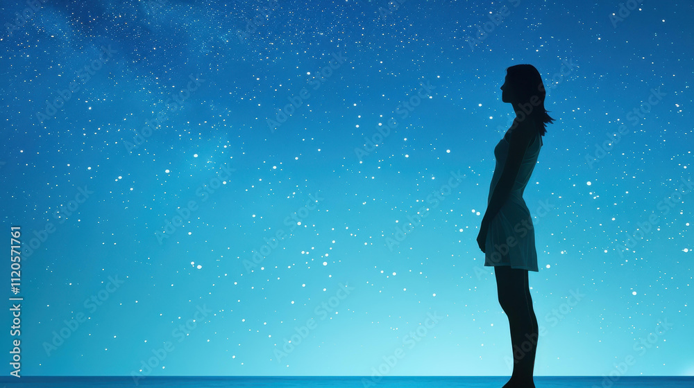 A breathtaking view of the Milky Way illuminated across the night sky, with a silhouette of a girl standing beneath it. A breathtaking view of the Milky Way illuminated across the night sky, with a silhouette of a girl standing beneath it.