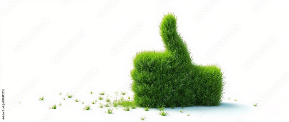 Image of a thumbs-up made of green grass, representing environmentally friendly and positive feedback. Ideal for concepts related to sustainability, approval, and nature. Image of a thumbs-up made of green grass, representing environmentally friendly and positive feedback. Ideal for concepts related to sustainability, approval, and nature.