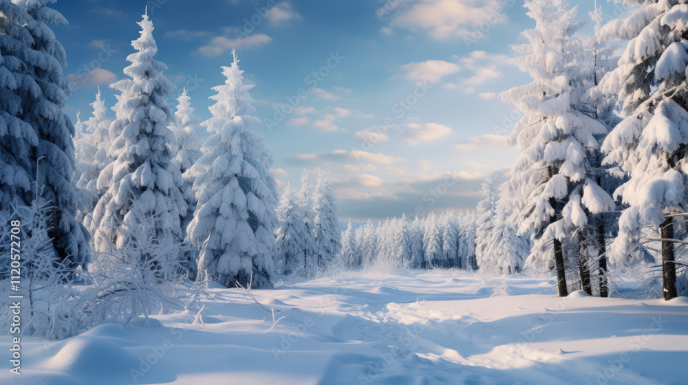 beautiful winter snowy forest with tall pine trees, Karelia beautiful winter snowy forest with tall pine trees, Karelia