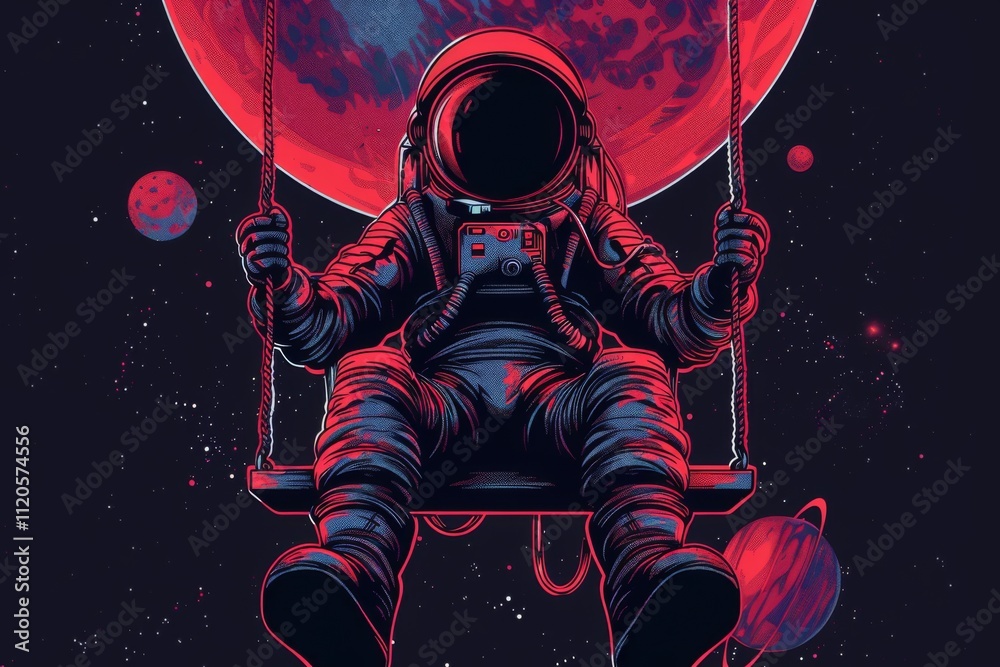 Astronaut having fun on the moon: creative illustration for t-shirt design