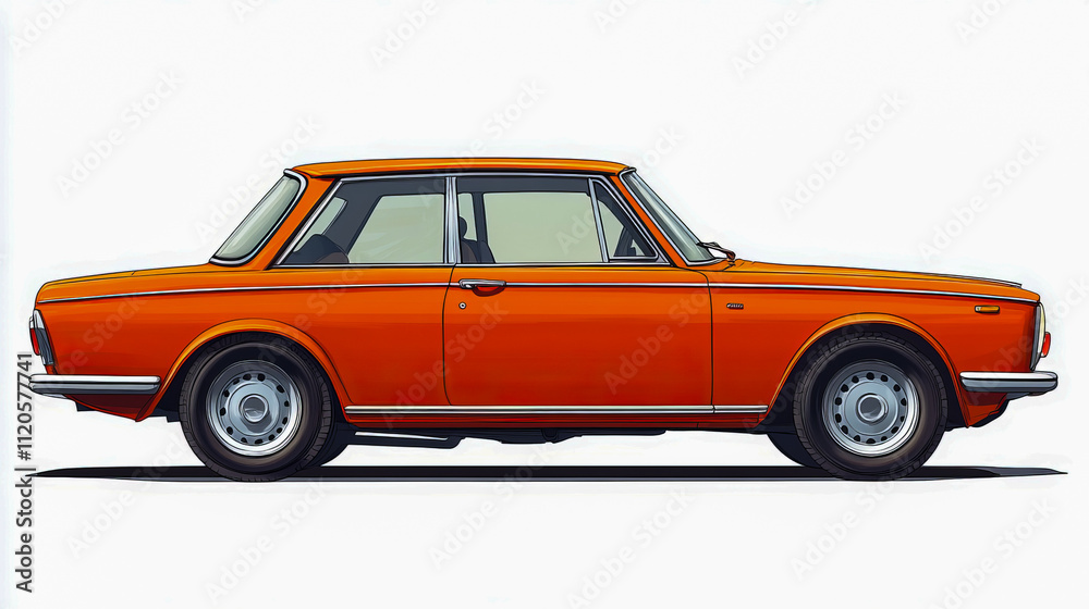 Fototapeta premium Vintage orange classic car side view - retro automobile design