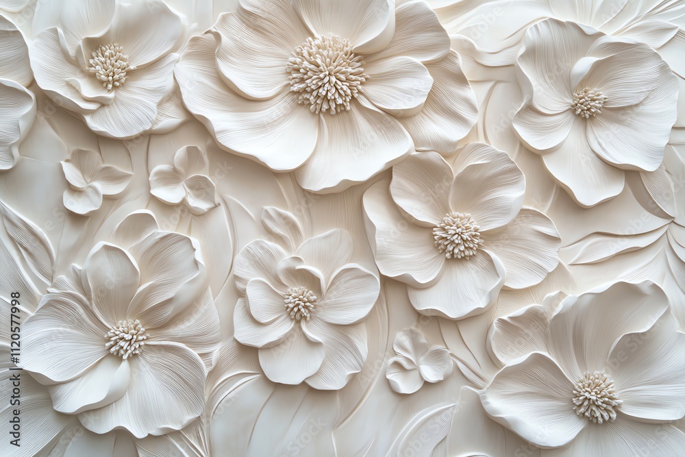 Dense Floral Embossed Texture Wallpaper in Cream