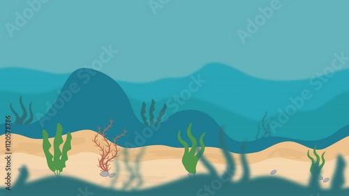 animated background of the seabed, deep sea, algae, and sea plants, loop animation