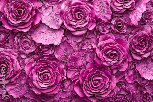 Vibrant pink rose petals creating a lush floral background with detailed textures photo