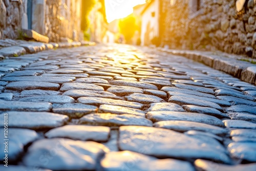 Charming cobblestone streets in historic towns, showcasing picturesque architecture and atmosphere