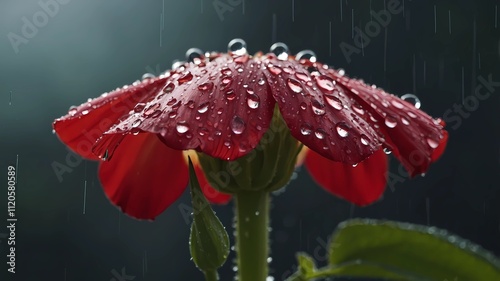 red flower with water drops