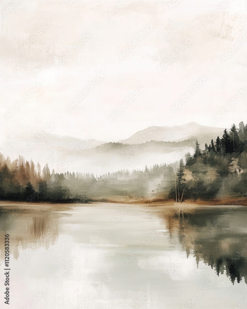 Fototapeta premium Vintage landscape art painting, wall art, design, realistic, textured painting