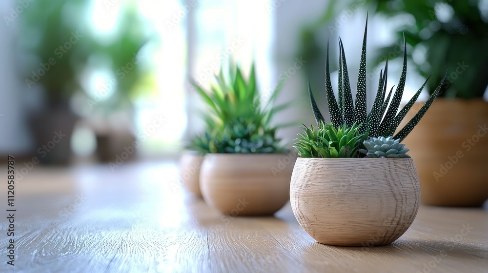 Fototapeta premium Stylish garden ornaments and succulents in modern apartment hallway indoor greenery elegance cozy environment