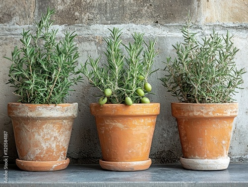 Mediterranean garden ornaments featuring succulents in terracotta pots outdoor space tranquil viewpoint photo