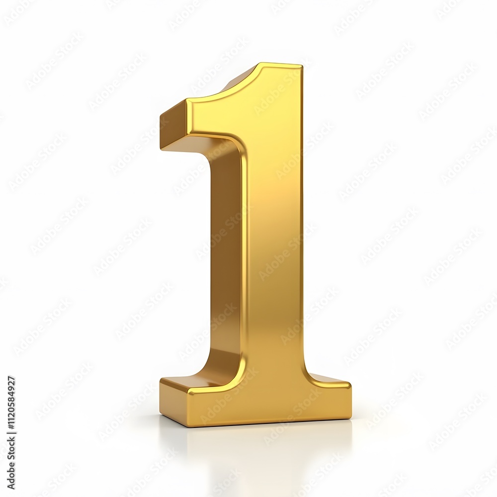 Golden Number One - 3D Gold Number, Isolated on White Background, PNG Golden Number One - 3D Gold Number, Isolated on White Background, PNG