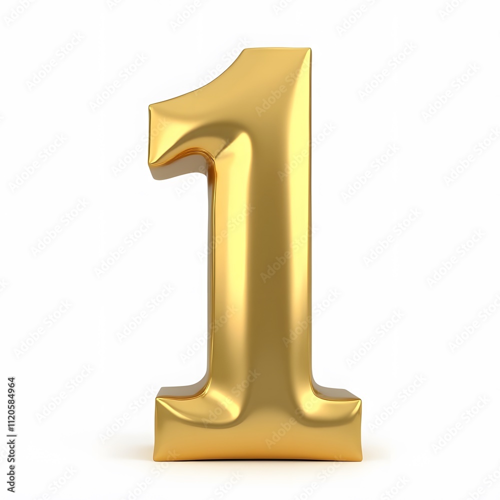 Golden Number One - 3D Gold Number, Isolated on White Background, PNG Golden Number One - 3D Gold Number, Isolated on White Background, PNG