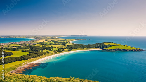 Stunning panorama of Jersey Island UK, sunny day