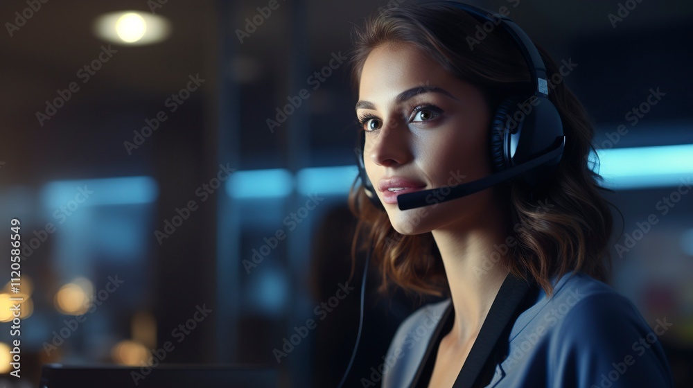 A photo of a girl in a call center attending to customer call A photo of a girl in a call center attending to customer call