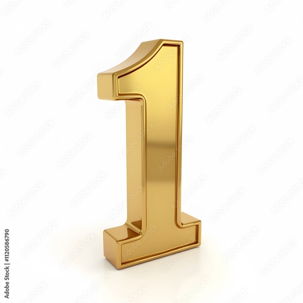 Golden Number One - 3D Gold Number, Isolated on White Background, PNG Golden Number One - 3D Gold Number, Isolated on White Background, PNG