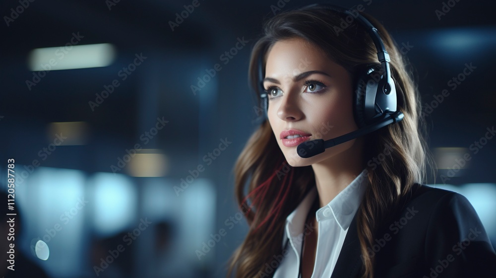 Professional female customer service representative with headset