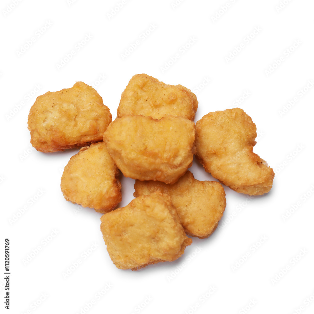 Delicious chicken nuggets isolated on white, top view Delicious chicken nuggets isolated on white, top view