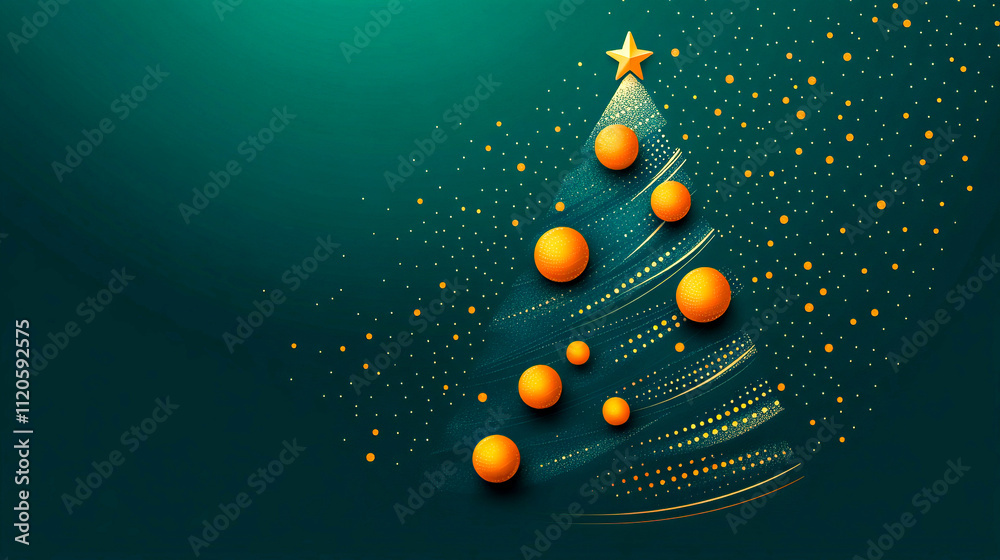 Fototapeta premium Abstract christmas tree with ornaments on a green background