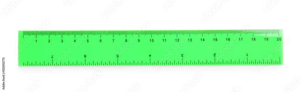 One green ruler isolated on white, top view One green ruler isolated on white, top view