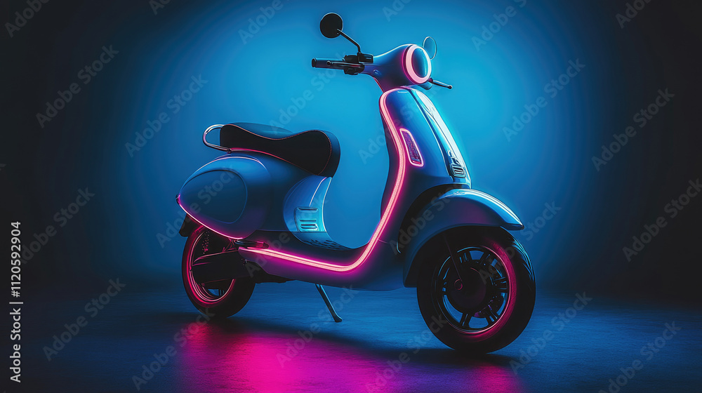 Futuristic Neon Scooter: Modern Urban Mobility in Vibrant Lighting Futuristic Neon Scooter: Modern Urban Mobility in Vibrant Lighting