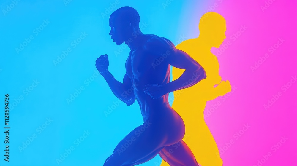 Dynamic Silhouette of a Runner on Vibrant Gradient Background: Fitness and Motion Concept Dynamic Silhouette of a Runner on Vibrant Gradient Background: Fitness and Motion Concept