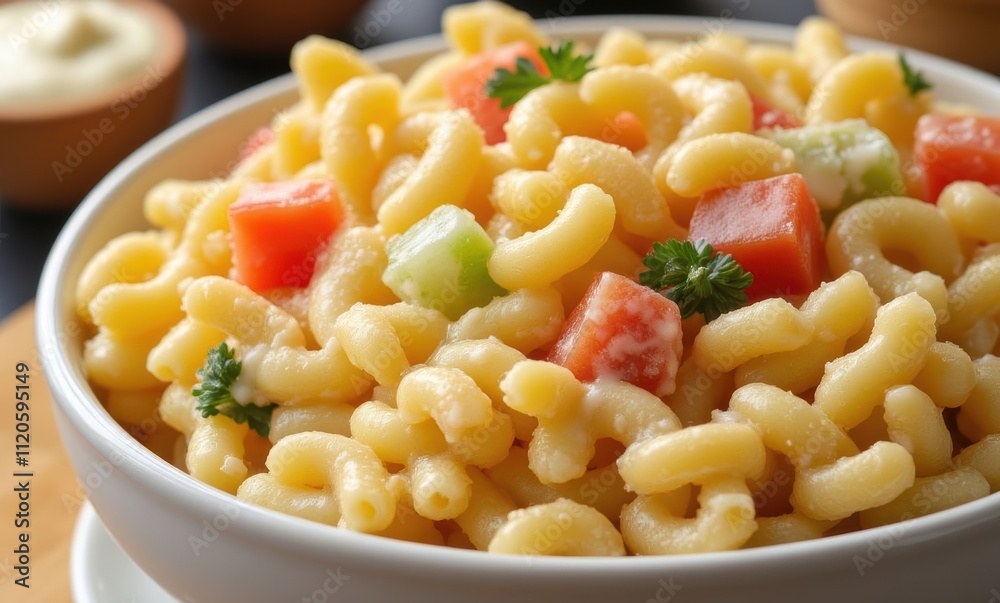 Delicious macaroni salad with fresh vegetables Delicious macaroni salad with fresh vegetables