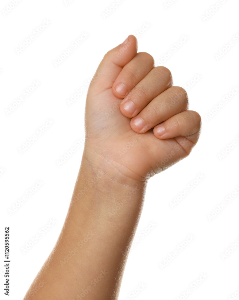 Little child on white background, closeup of hand Little child on white background, closeup of hand