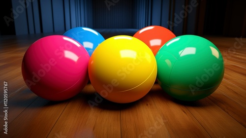 A photo of a set of brightly colored dodgeballs.