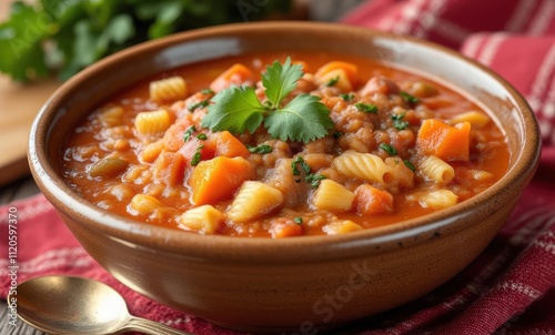 Hearty vegetable soup in a bowl