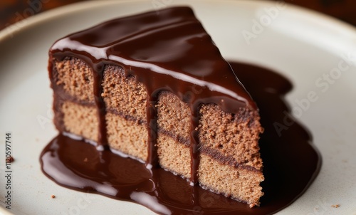 Delicious chocolate cake slice on plate