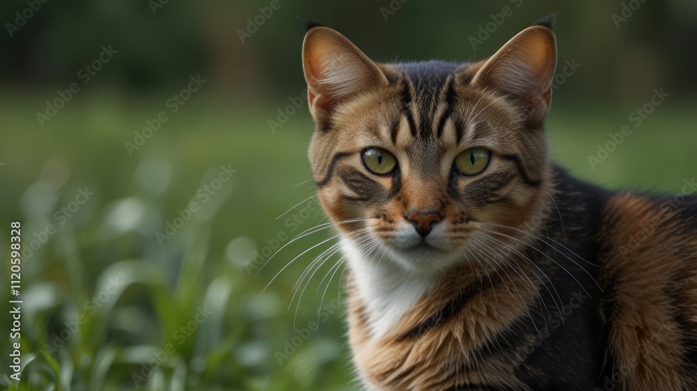 Close-up portrait of a tabby cat outdoors. Close-up portrait of a tabby cat outdoors.