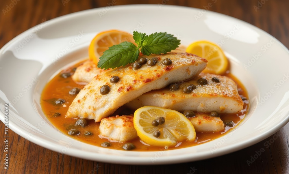 Crispy fish fillet with lemon slices Crispy fish fillet with lemon slices
