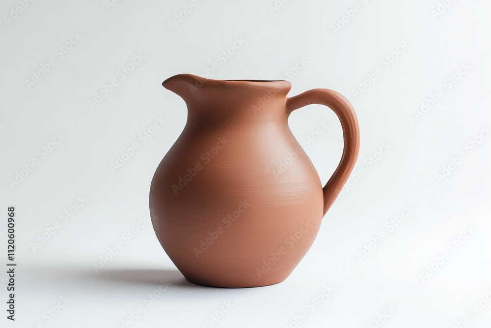 Clay brown jug with a handle on a white background Clay brown jug with a handle on a white background