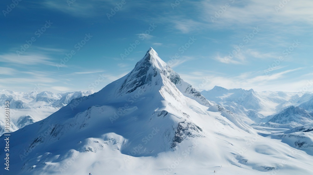 A photo of a snowy mountain peak with a clear blue sky A photo of a snowy mountain peak with a clear blue sky