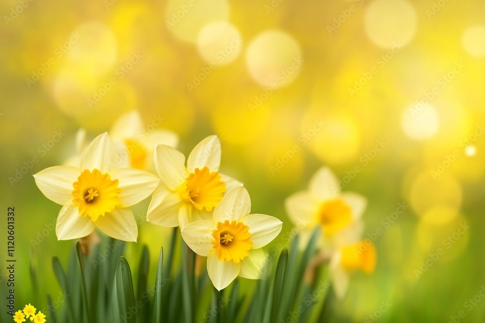 Daffodils and daffodils in beautiful natural landscape with bokeh in Background. Daffodils and daffodils in beautiful natural landscape with bokeh in Background.