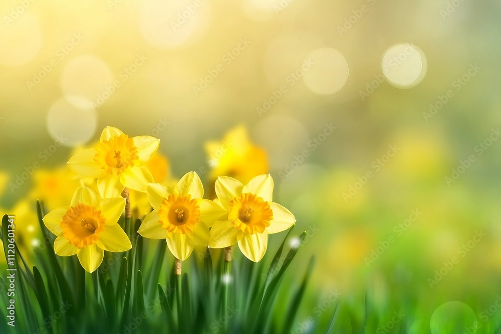 Daffodils and daffodils in beautiful natural landscape with bokeh in Background. Daffodils and daffodils in beautiful natural landscape with bokeh in Background.