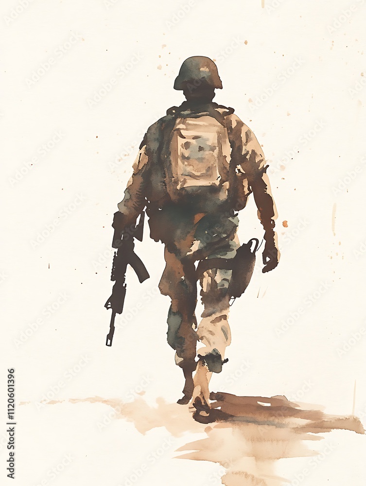 Fototapeta premium Soldier, Watercolor Illustration art
