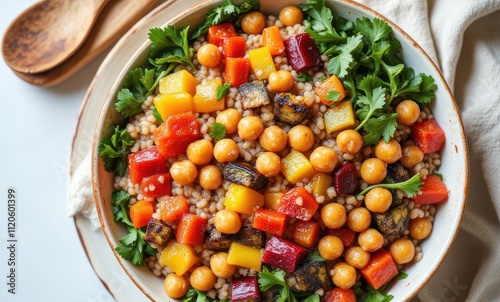 Colorful vegetarian salad with chickpeas