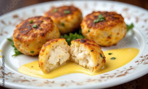 Delicious golden seafood patties on a plate