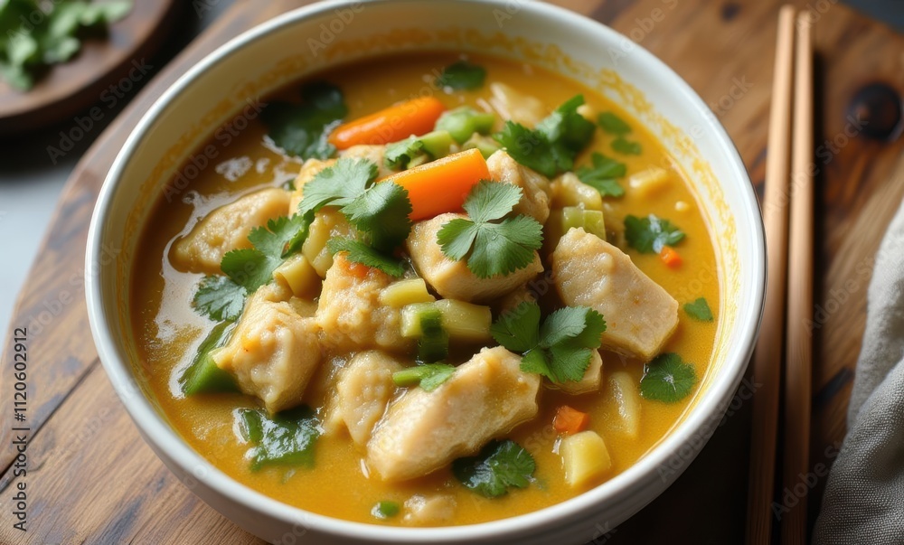 Delicious hearty chicken soup in a bowl Delicious hearty chicken soup in a bowl