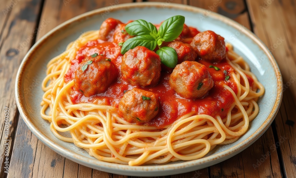 Delicious pasta with meatballs and basil Delicious pasta with meatballs and basil