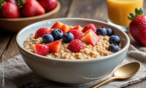 Colorful oatmeal bowl with fresh berries