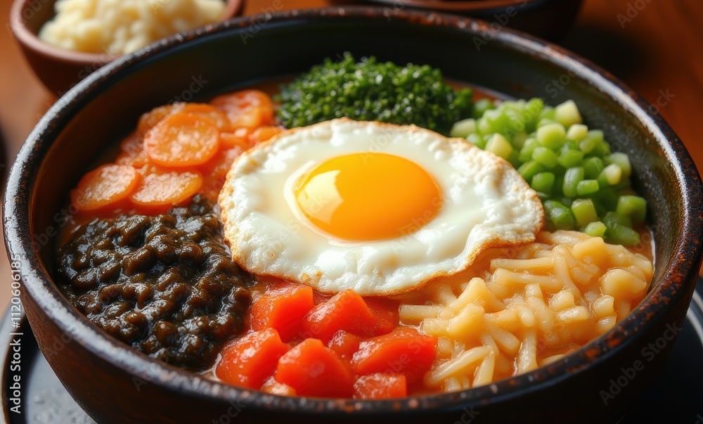 Colorful bowl of vegetable rice with egg Colorful bowl of vegetable rice with egg