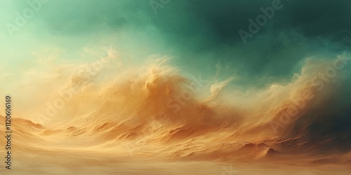 Dramatic sandstorm over barren desert landscape