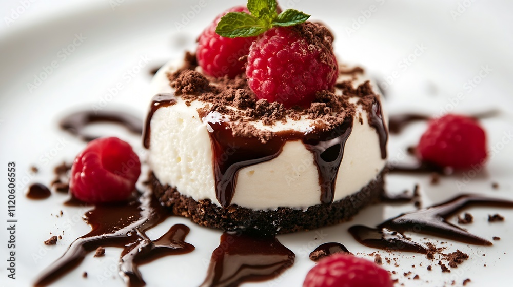 Exquisite Raspberry Cheesecake with Chocolate Drizzle and Crust : Generative AI Exquisite Raspberry Cheesecake with Chocolate Drizzle and Crust : Generative AI