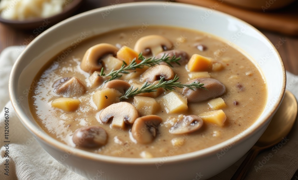 Delicious mushroom soup in a bowl. Delicious mushroom soup in a bowl.