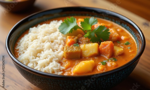 Delicious vegetarian curry with rice