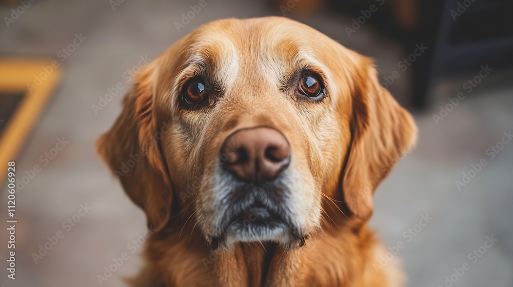 Obraz premium Closeup of Golden Retriever with Expressive Eyes in Warm Tones : Generative AI